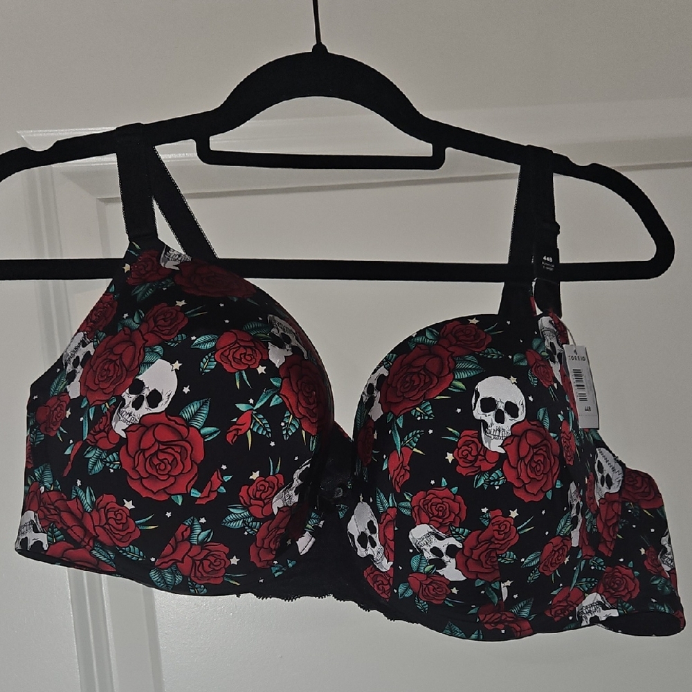 Torrid Black and Red Floral Skull Bra
